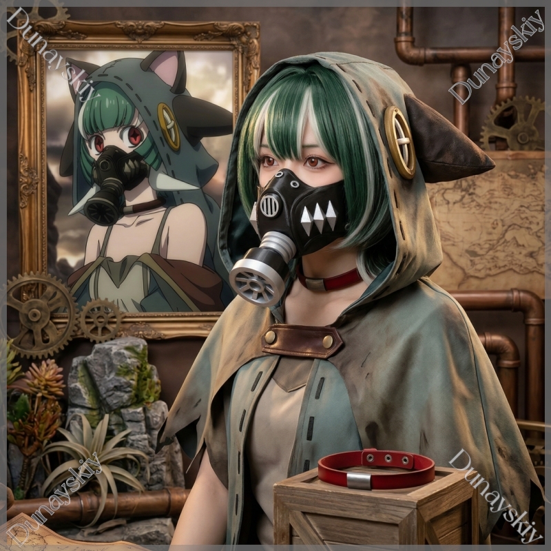 Cosplay Prop 3D Print - Guita Cyberpunk Gas Mask Green Blonde