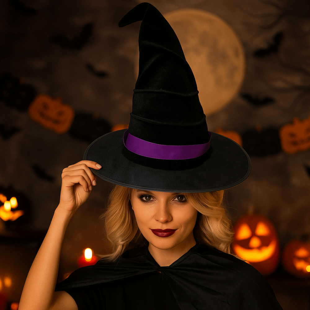 Easy Cosplay Prop - Topi Penyihir Halloween Beludru Mudah Disimpan,