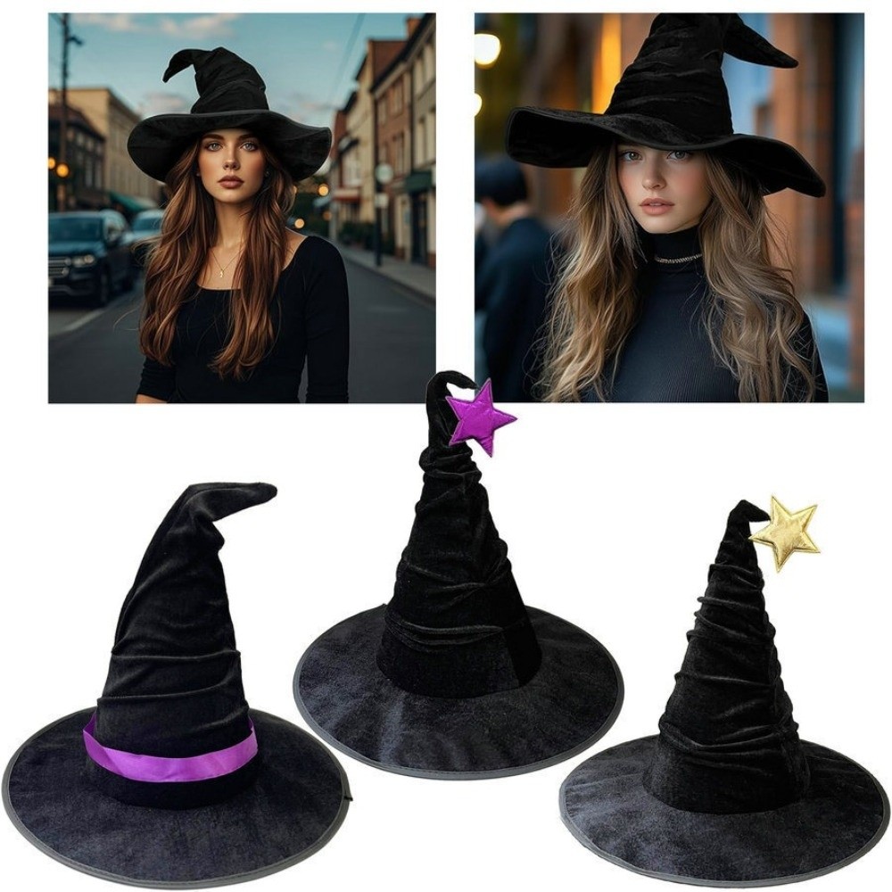 Easy Cosplay Prop - Topi Penyihir Halloween Beludru Mudah Disimpan